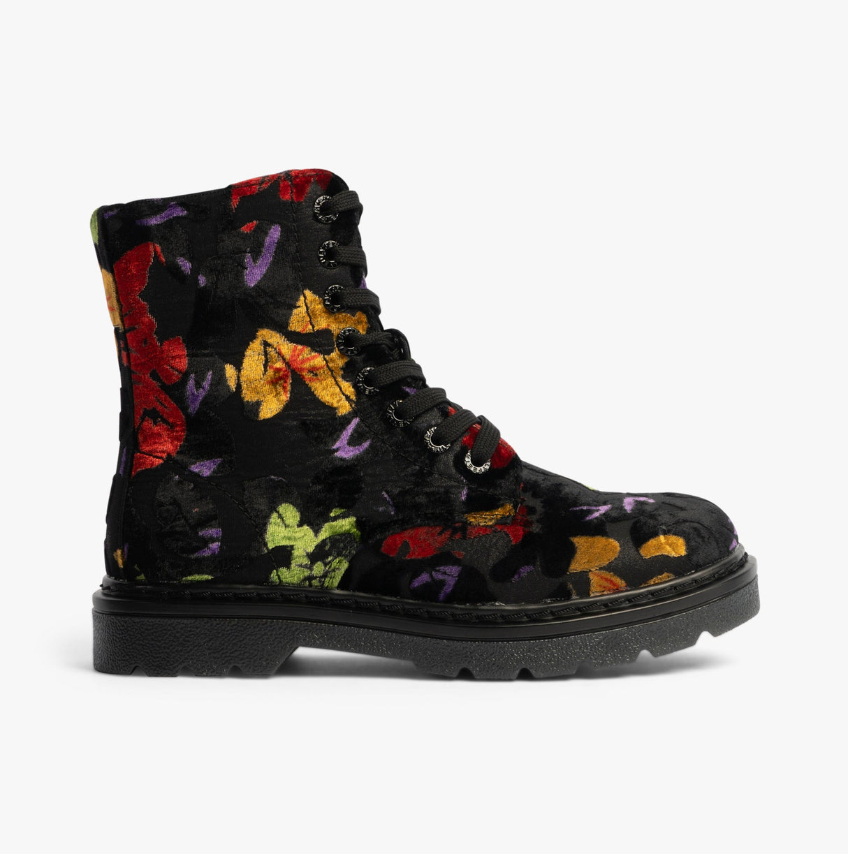 Heavenly Feet JUSTINA2 FLORAL VELOUR Womens Lace Up Boots Black