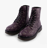 Heavenly Feet JUSTINA2 NEW BEE PRINT Womens Lace Up Boots Purple