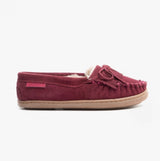 Hush Puppies ADDY Womens Suede Moccasin Slippers Burgundy