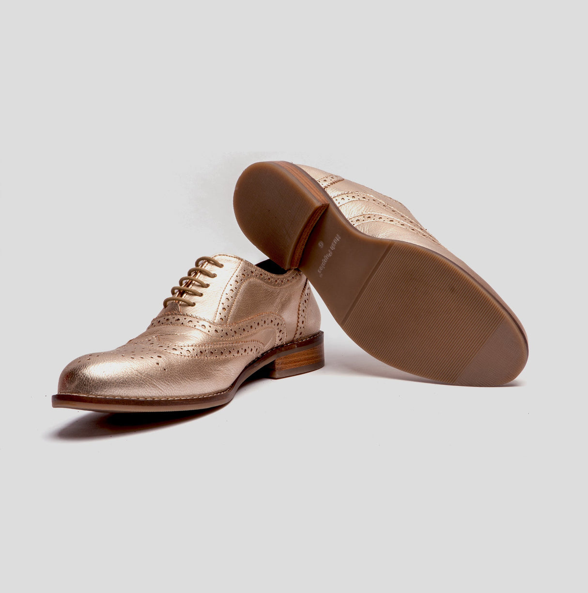 Hush Puppies NATALIE Womens Leather Brogue Shoes Gold