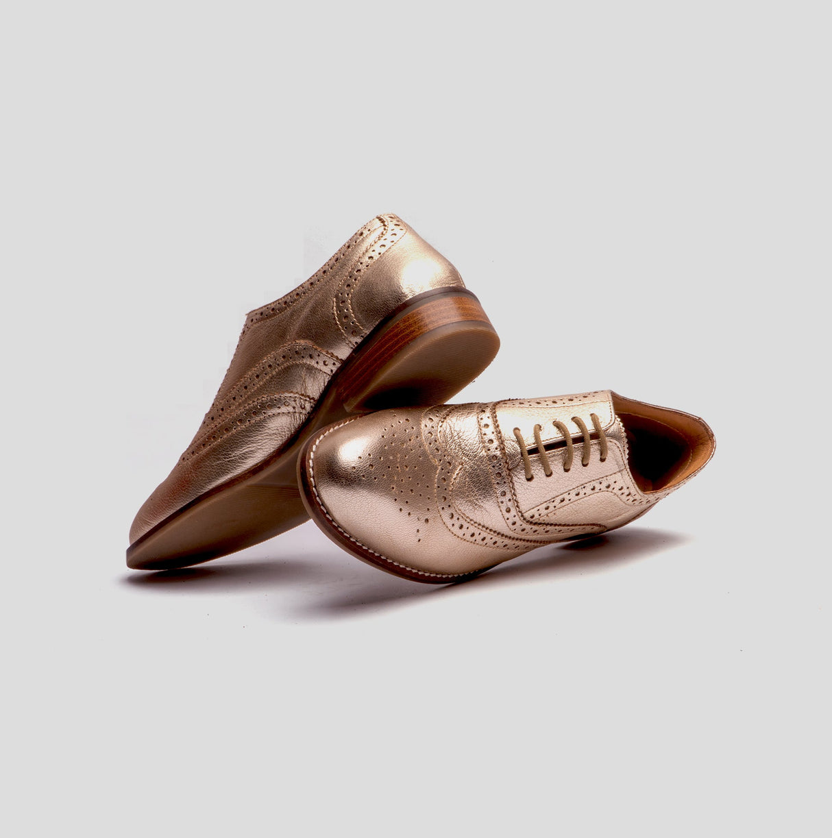 Hush Puppies NATALIE Womens Leather Brogue Shoes Gold