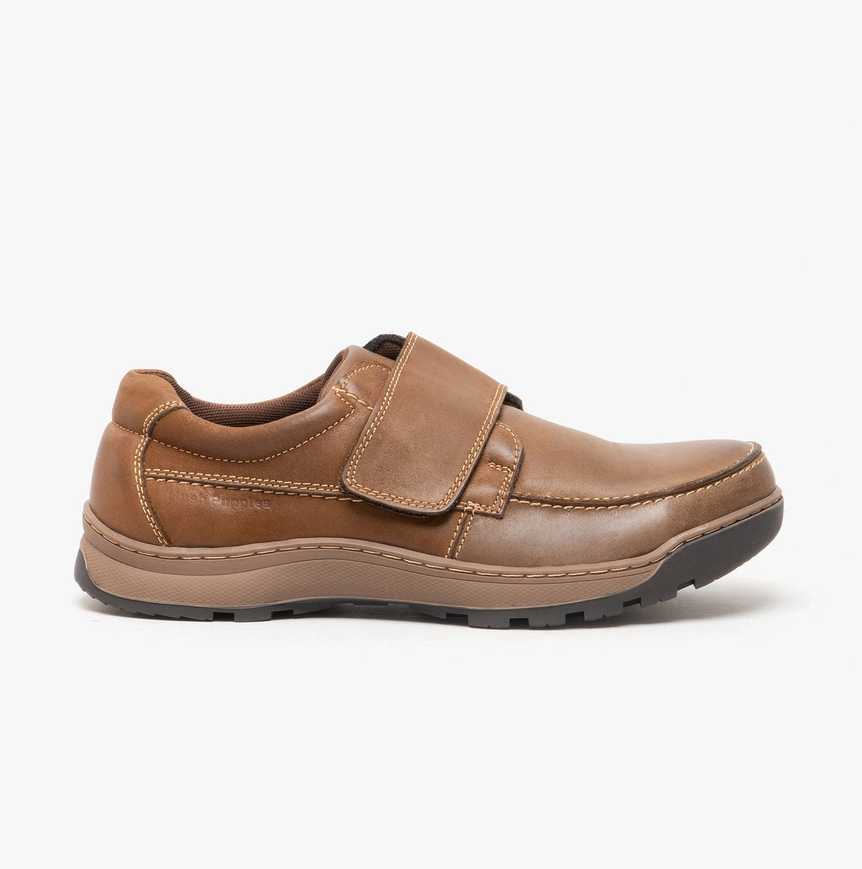 Hush Puppies CASPER Mens Leather Touch Fasten Shoes Brown