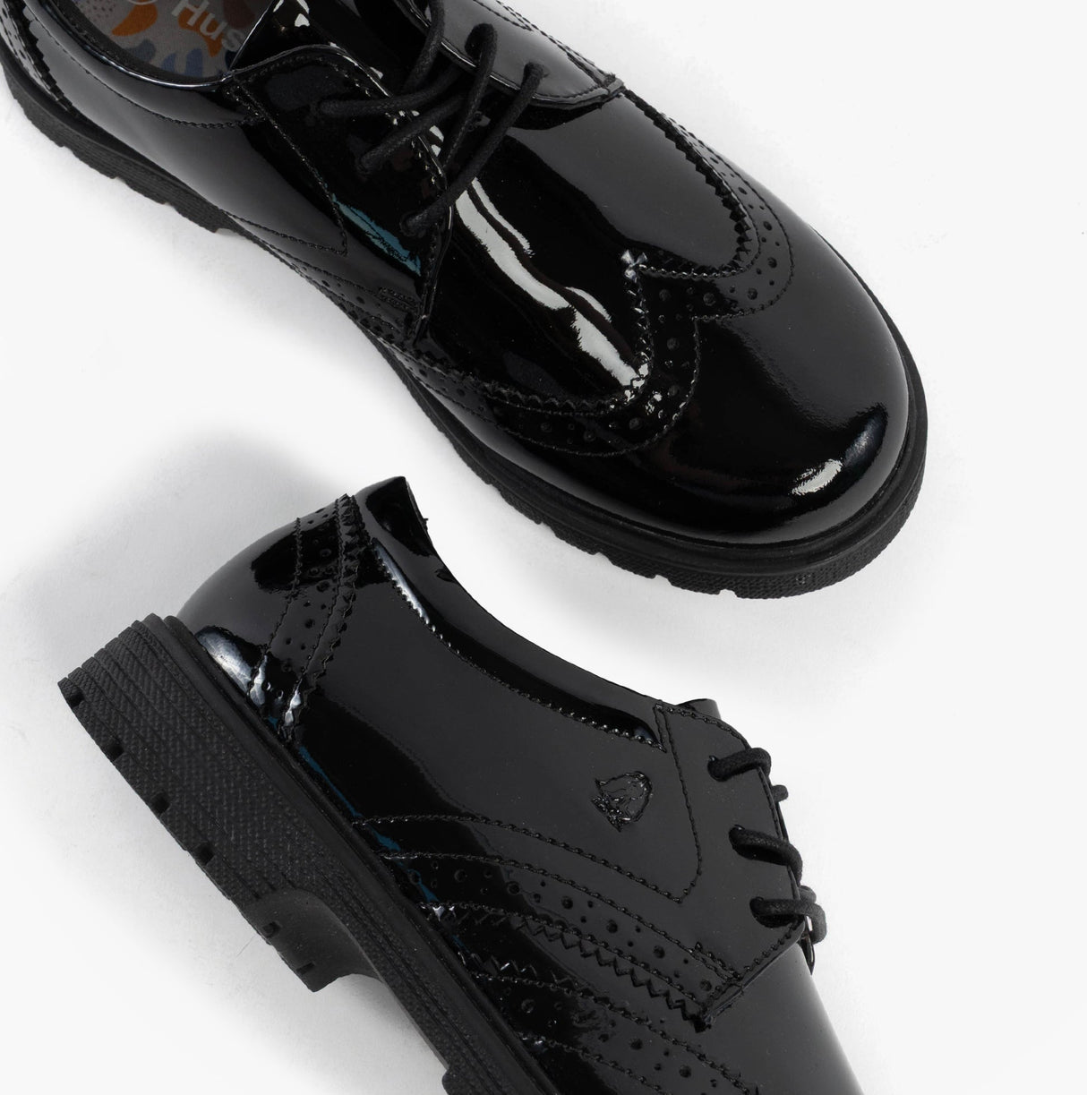 Hush Puppies SALLY Girls Leather School Shoes Black Patent