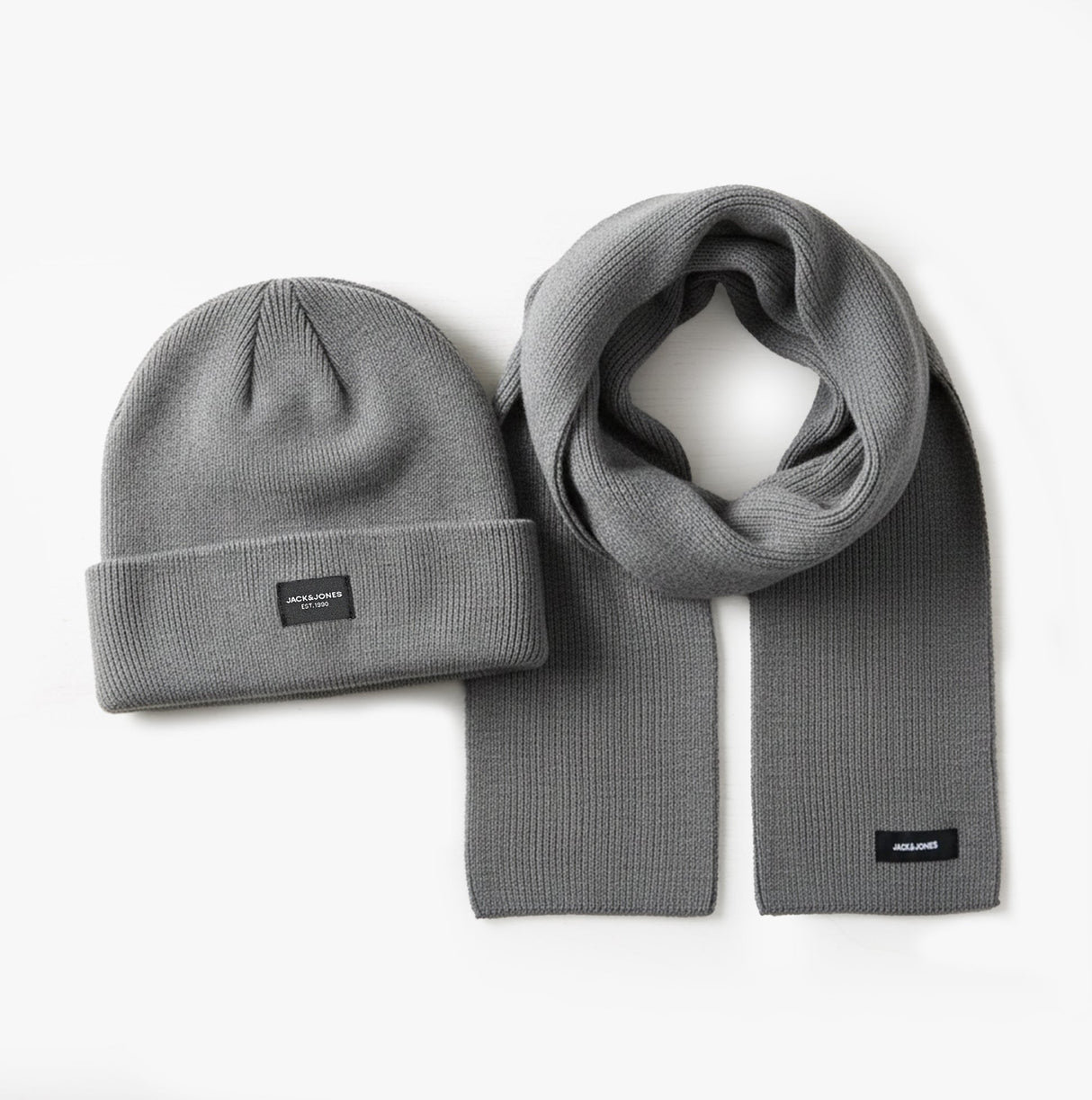 Jack & Jones DNA Mens Hat & Scarf Grey Melange
