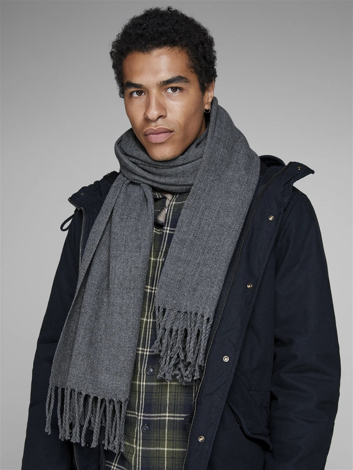 Jack & Jones SOLID WOVEN Mens Scarf Grey Melange