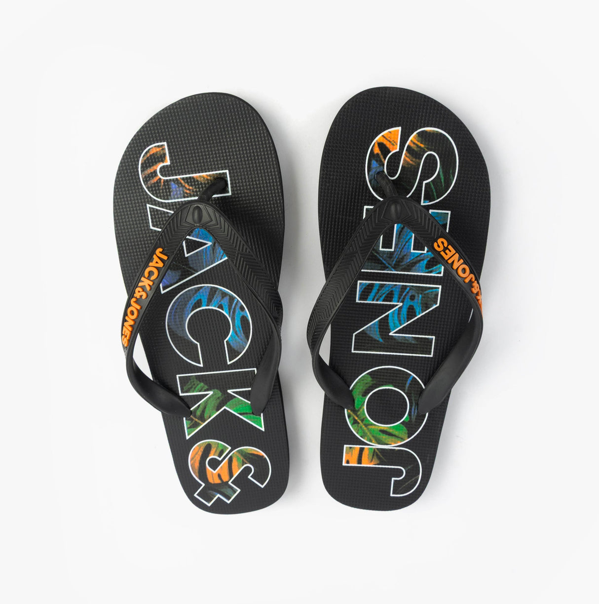 Jack & Jones LOGO PALM PRINT Mens Flip-Flops Anthracite