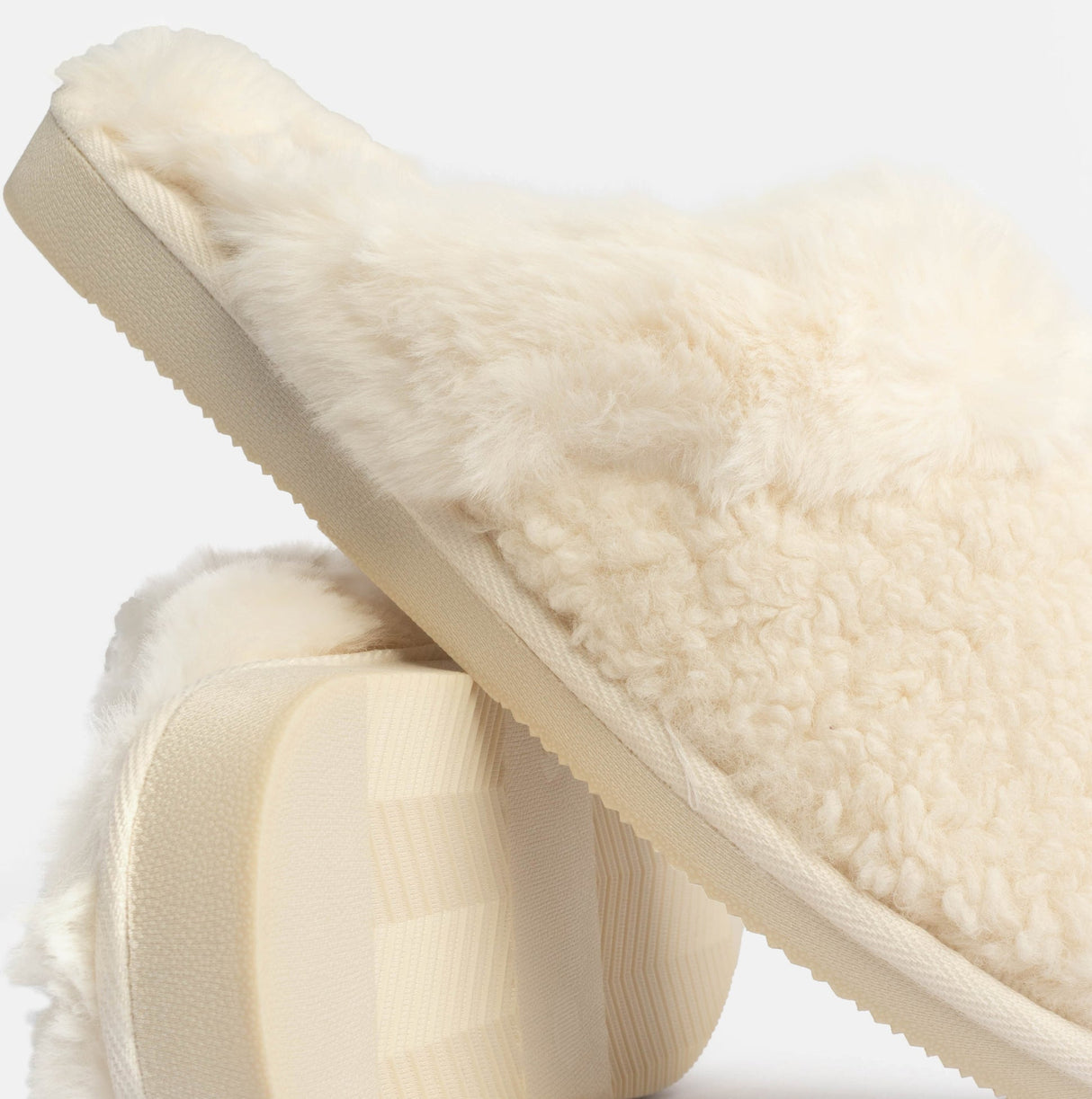 Jo & Joe HELGA Womens Mule Faux Fur Slippers Cream