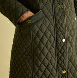 Joules ROSEWELL Womens Longline Quilted Showerproof Coat Green