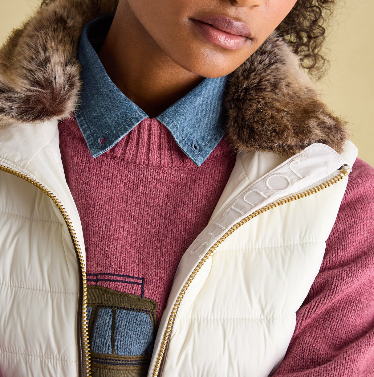 Joules BECKLEY Womens Padded Showerproof Gilet White