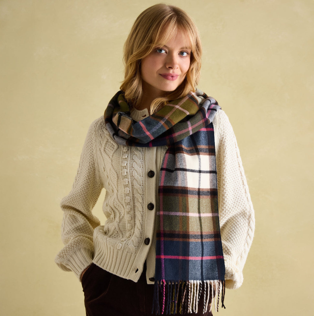 Joules LANGTREE Womens Scarf Green Pink Check