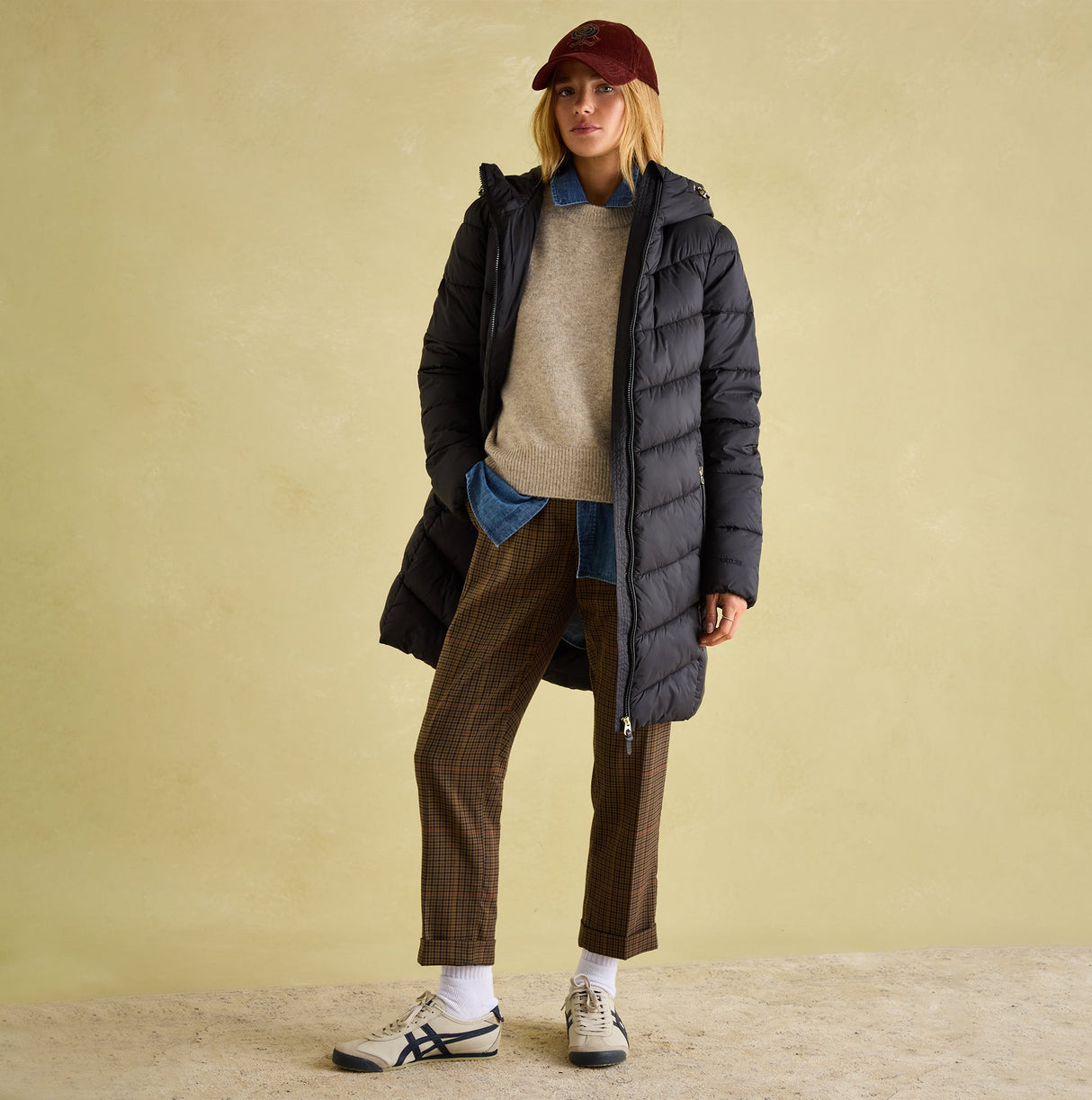 Joules MOORSDALE Womens Mid Length Showerproof Padded Coat with Hood Black