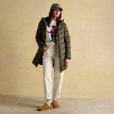 Joules MOORSDALE Womens Mid Length Showerproof Padded Coat with Hood Khaki