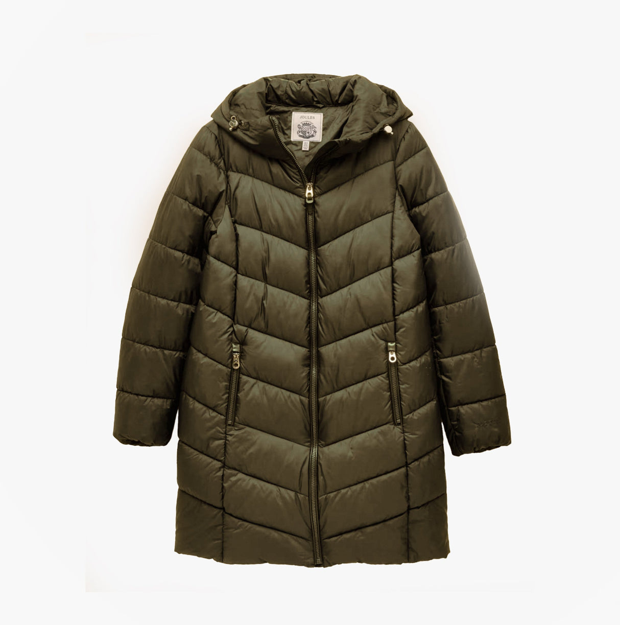 Joules MOORSDALE Womens Mid Length Showerproof Padded Coat with Hood Khaki