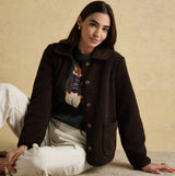 Joules SADIE Womens Collared Fleece Jacket Chocolate Brown