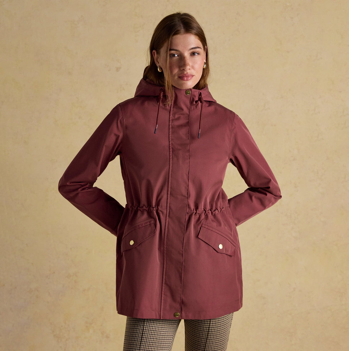 Joules PORTWELL Waterproof Hoodie Raincoat With Adjustable Waist Oxblood