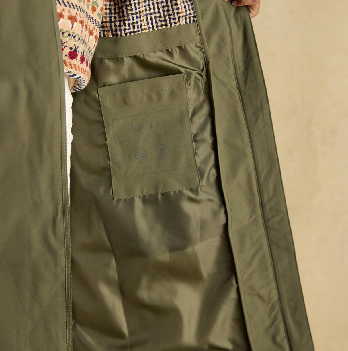 Joules RAINAWAY Womens Lightweight Waterproof Longline Raincoat with Hood Green