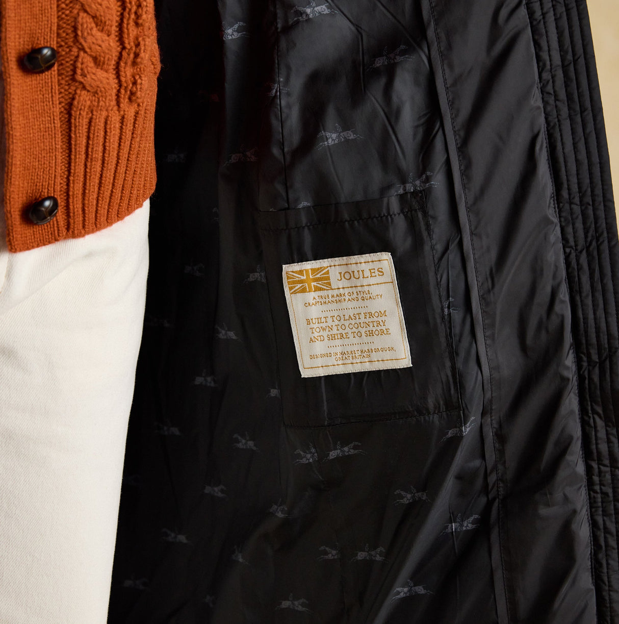 Joules PEMBURY Womens Showerproof Longline Padded Coat with Hood Black