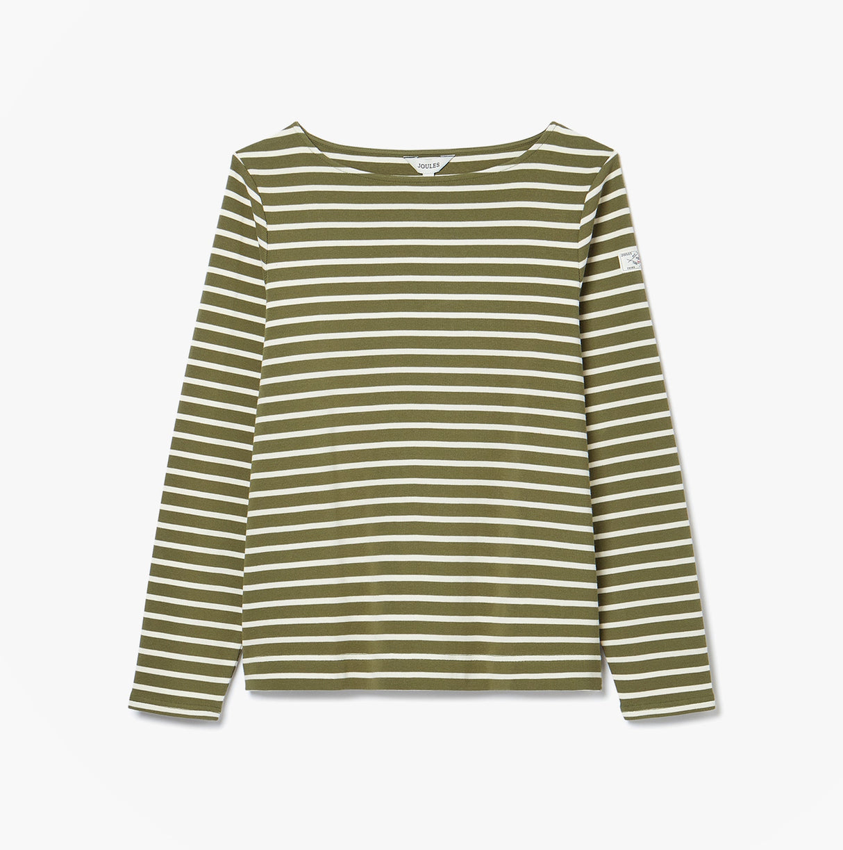 Joules HARBOUR Boat Neck 100% Cotton Breton Top Green Stripe