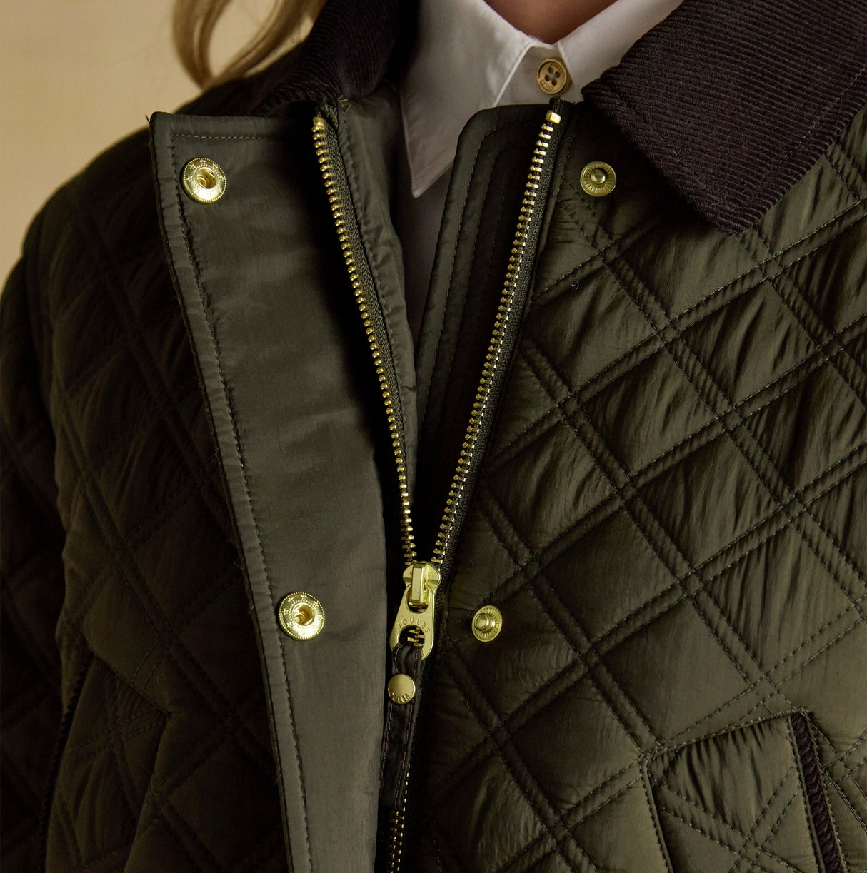 Joules BEATRIX Womens Showerproof Quilted Coat Khaki Green