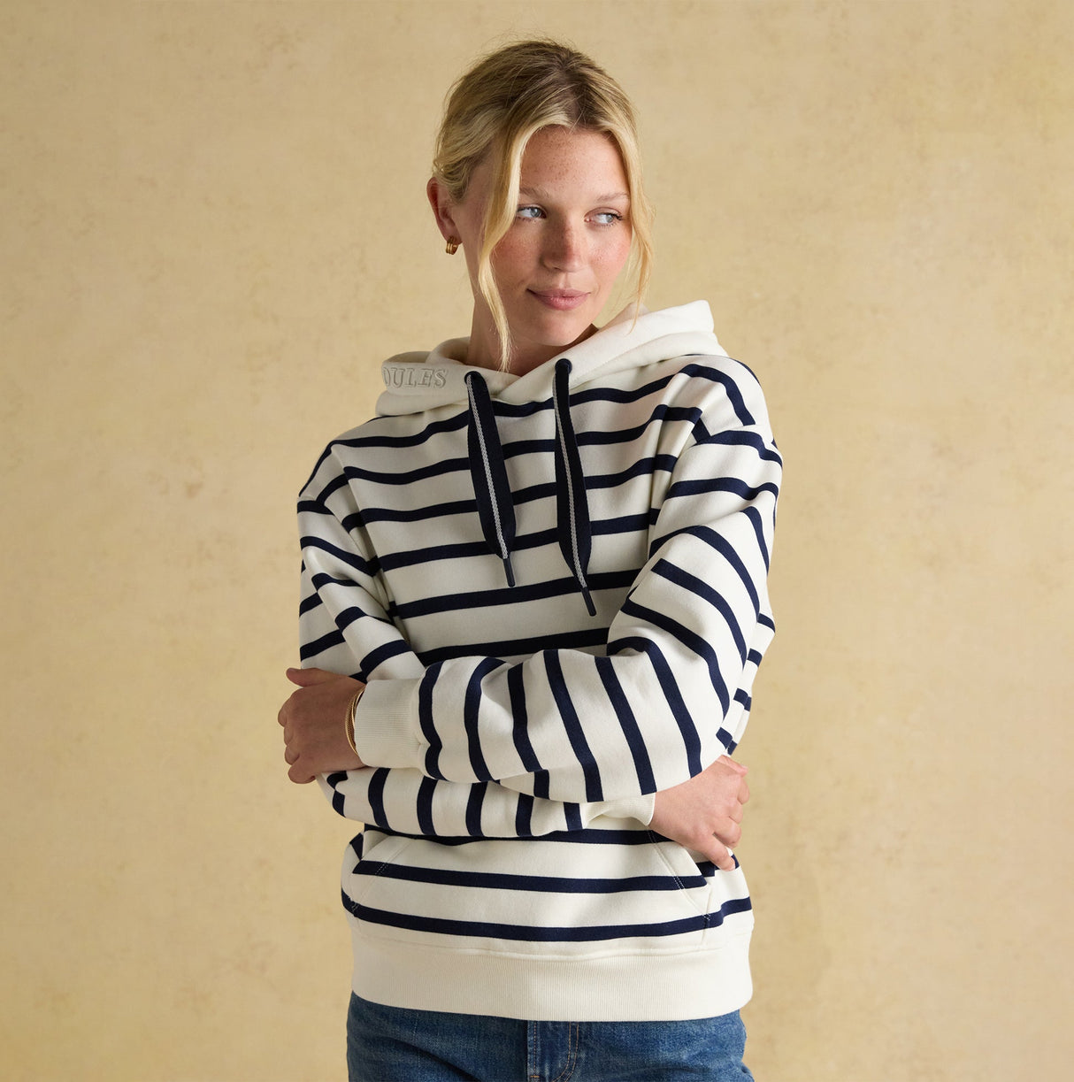 Joules MILBOURNE Womens Hoodie Cream/Navy Stripe