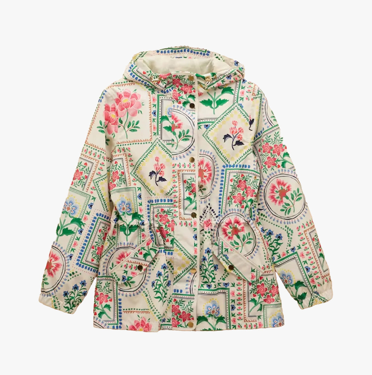 Joules Holt Womens Tile Print Waterproof Packable Raincoat with Hood