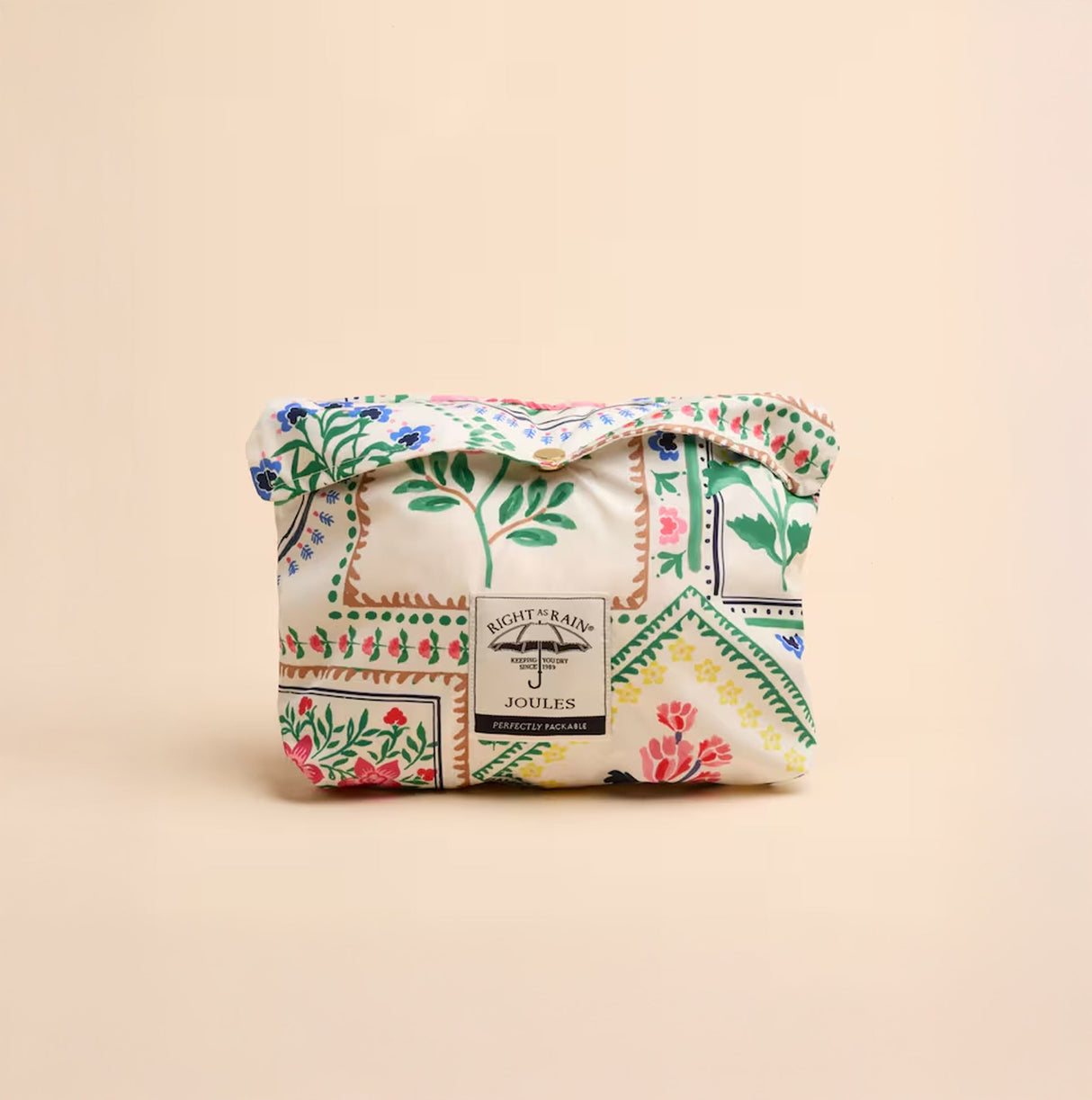 Joules Holt Womens Tile Print Waterproof Packable Raincoat with Hood