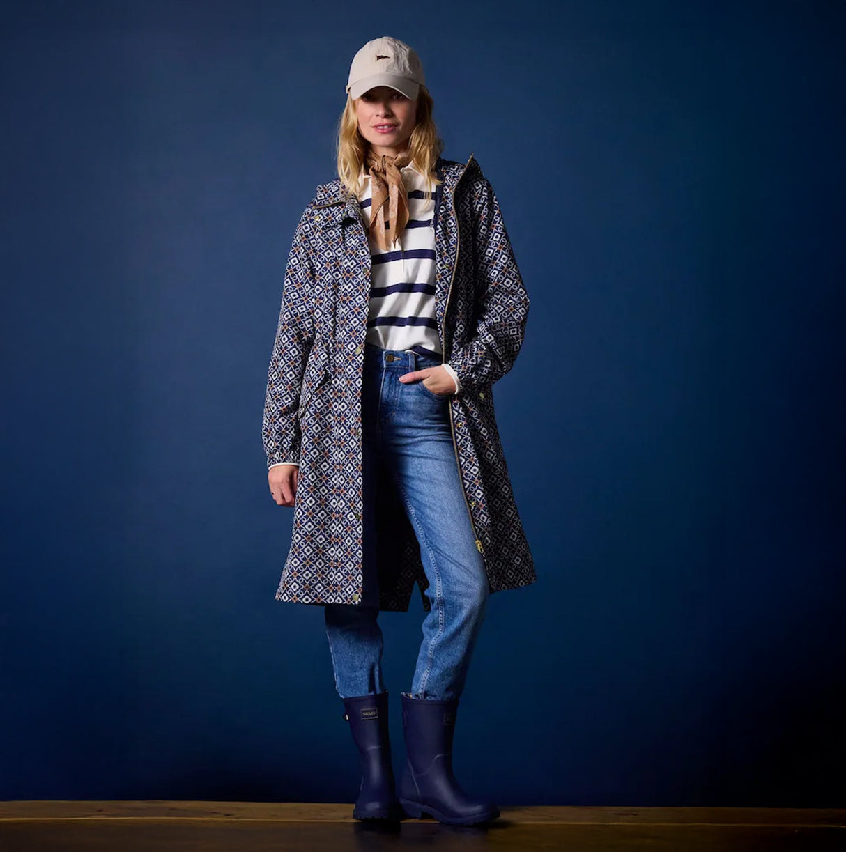 Joules Holkham Womens Waterproof Packable Raincoat With Hood Navy