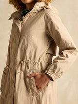 Joules Hensley Womens Waterproof Longline Coat with Packable Hood Tan Brown
