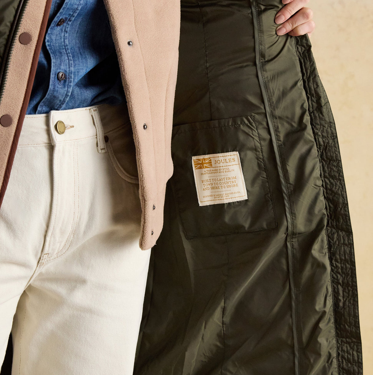 Joules MOORSDALE Womens Longline Showerproof Padded Gilet Green