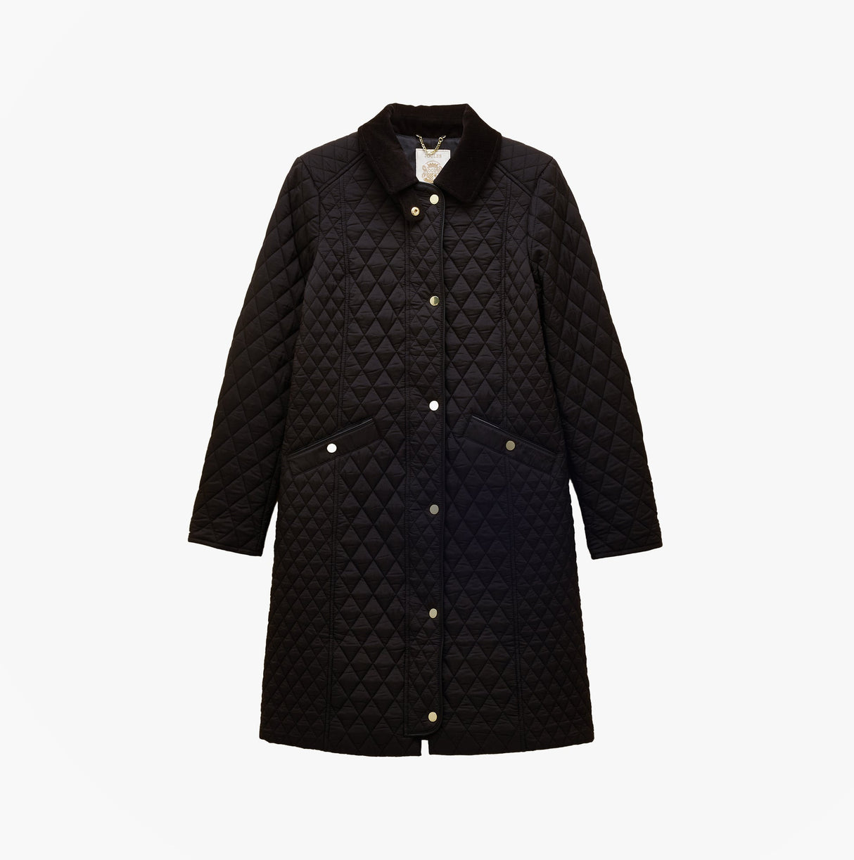 Joules ROSEWELL Longline Quilted Showerproof Coat with Collar Black