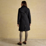 Joules ROSEWELL Longline Quilted Showerproof Coat with Collar Black