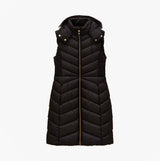 Joules PEMBURY Black Longline Showerproof Padded Gilet with Hood Black