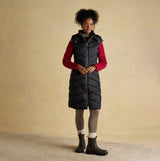 Joules PEMBURY Black Longline Showerproof Padded Gilet with Hood Black