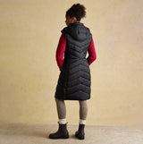 Joules PEMBURY Black Longline Showerproof Padded Gilet with Hood Black