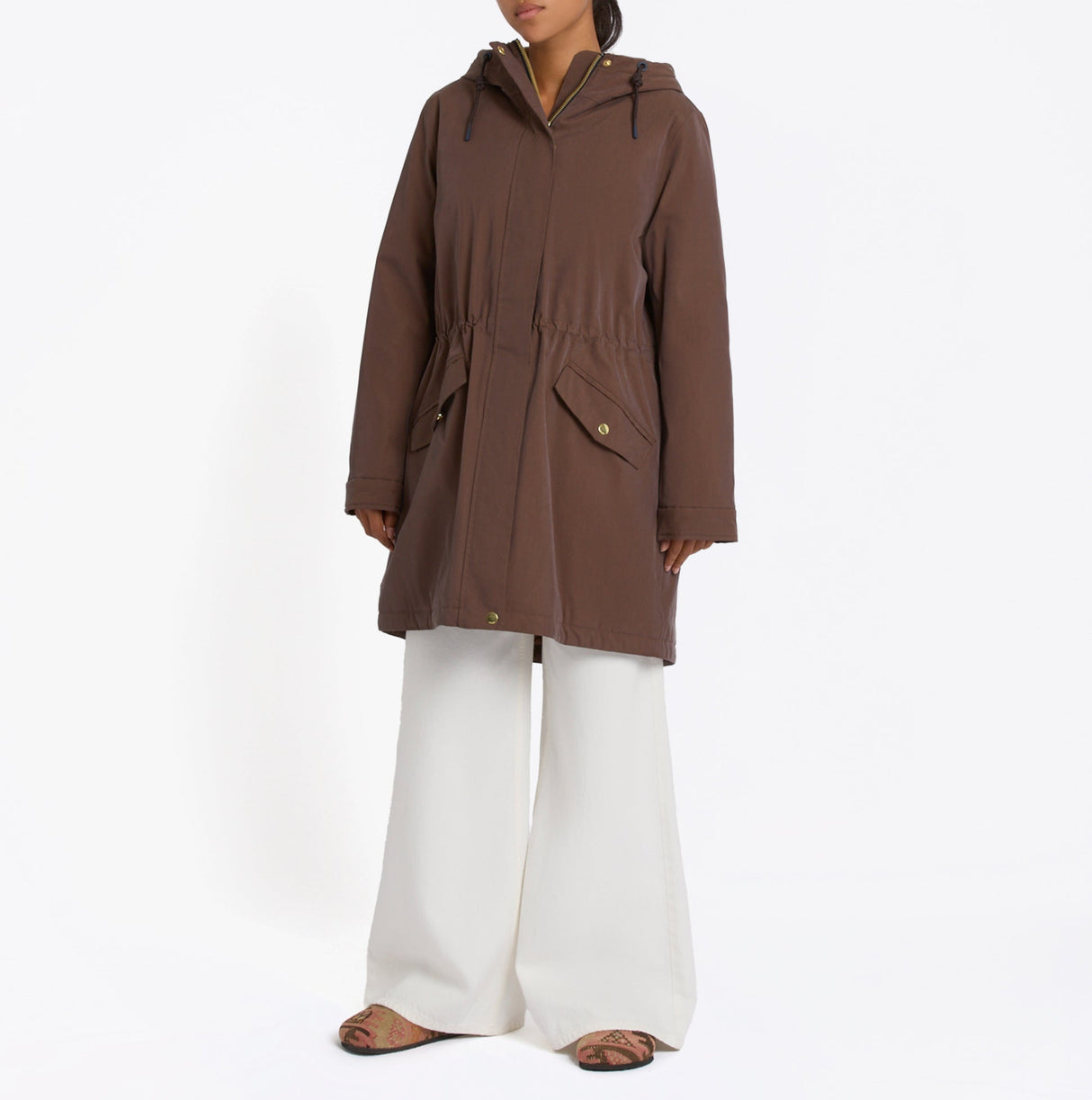 Joules PORTWELL Waterproof Hoodie Raincoat With Adjustable Waist Brown