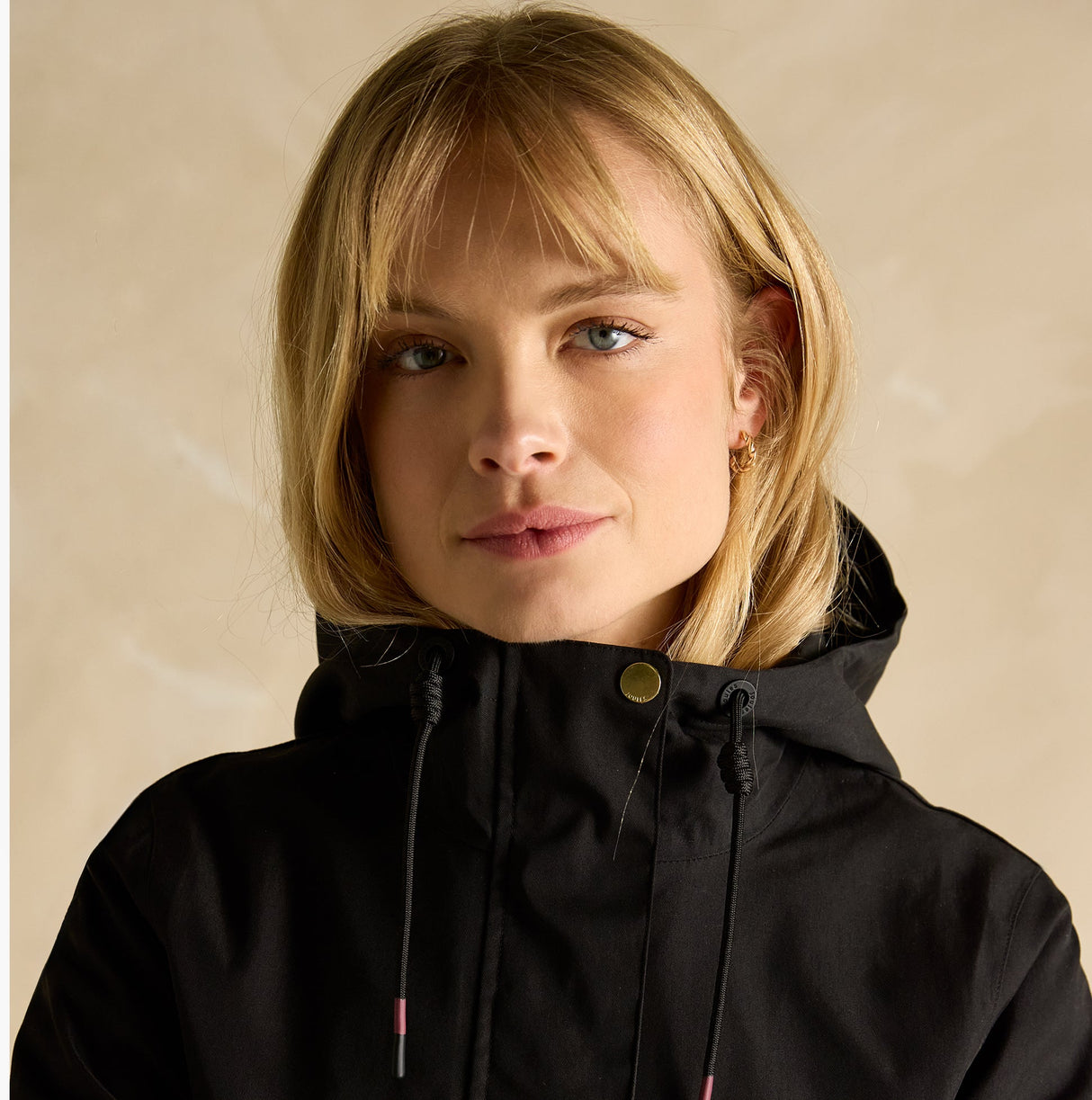 Joules PORTWELL Waterproof Hoodie Raincoat With Adjustable Waist Black