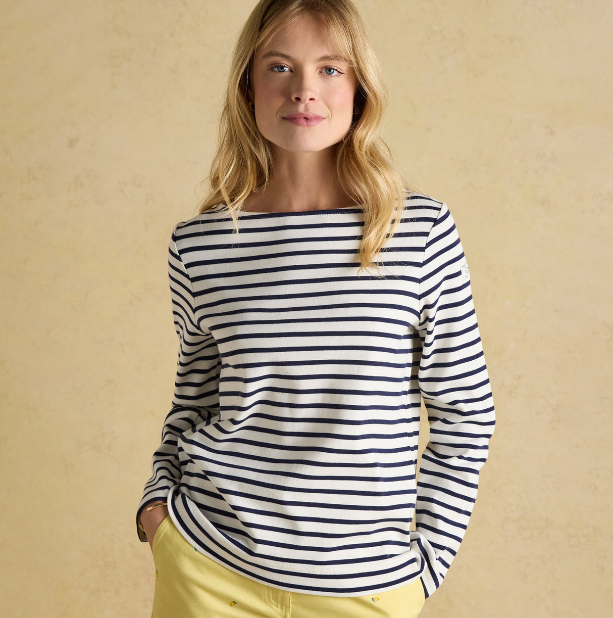 Joules HARBOUR Boat Neck 100% Cotton Breton Top Cream/Navy Stripe