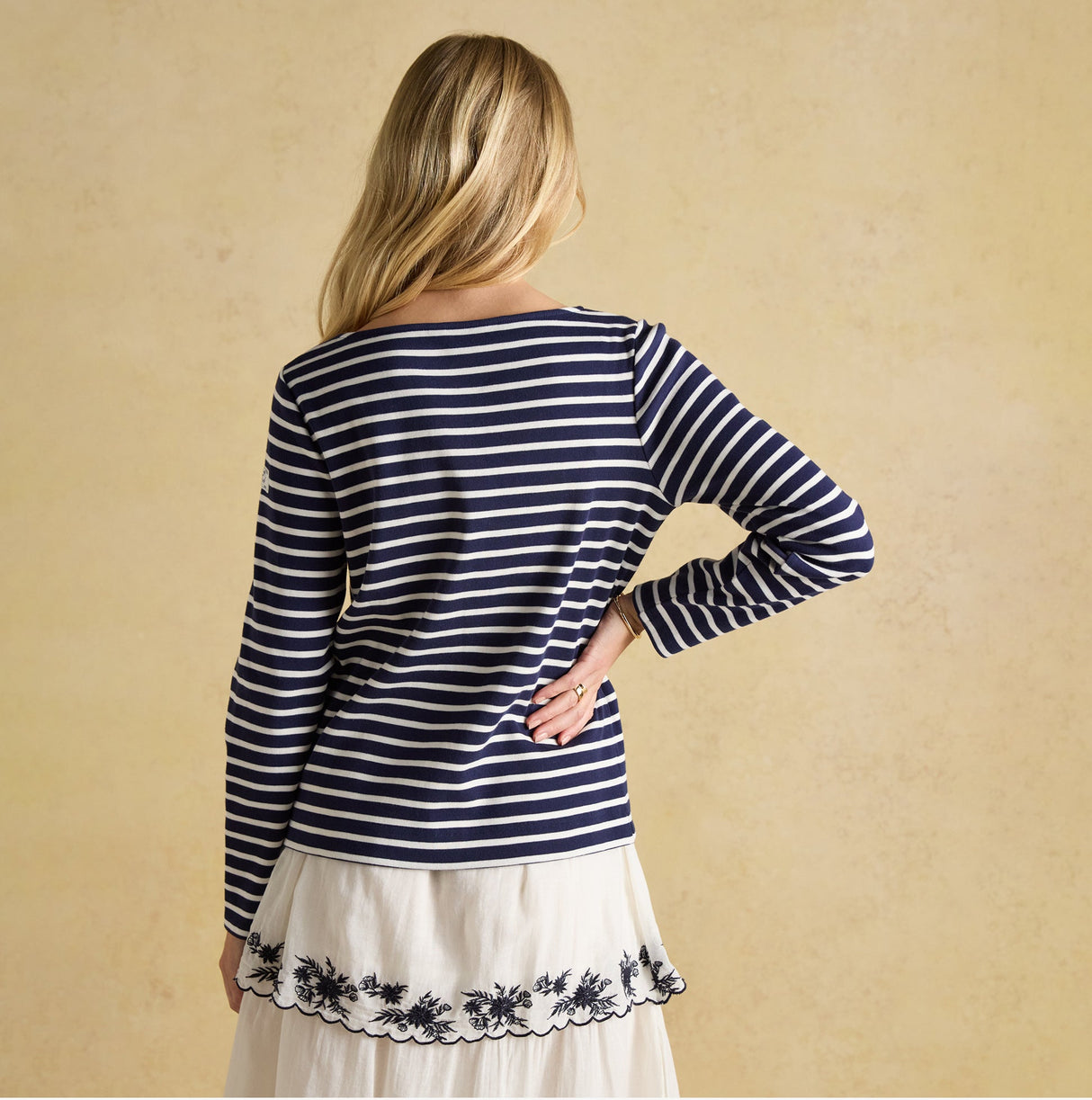 Joules HARBOUR Boat Neck 100% Cotton Breton Top Navy/White Stripe
