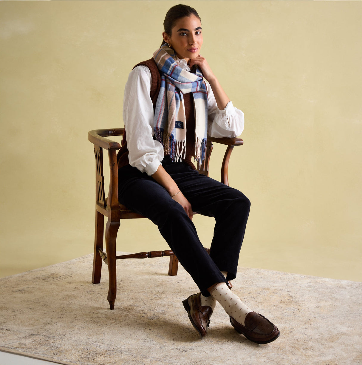 Joules LANGTREE Womens Scarf Cream Check