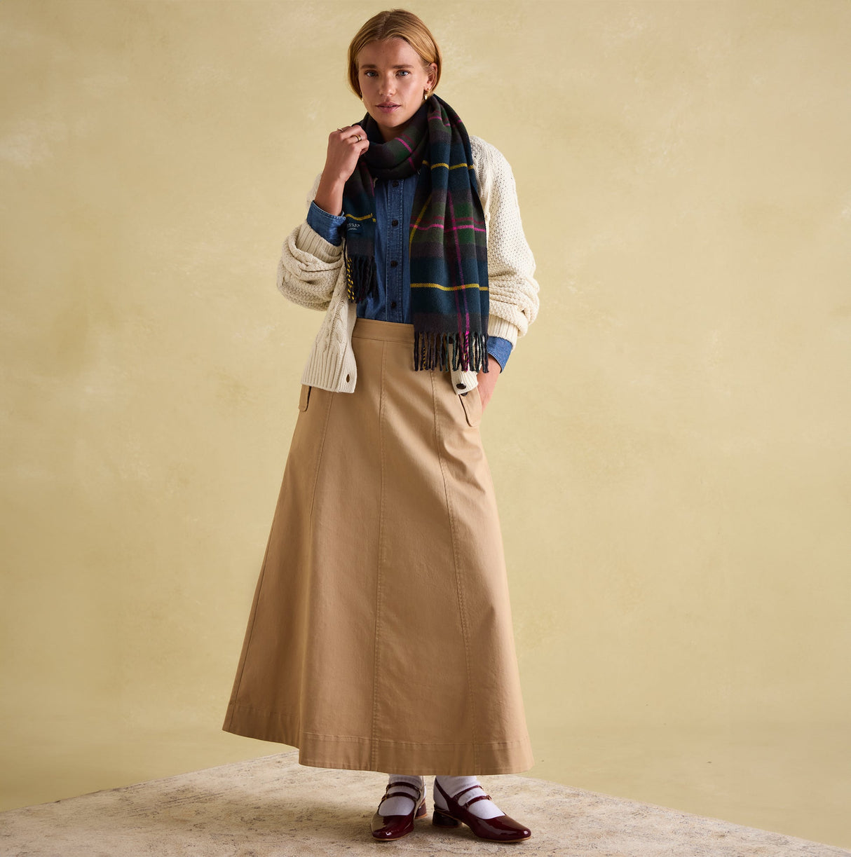 Joules LANGTREE Womens Scarf Navy Check