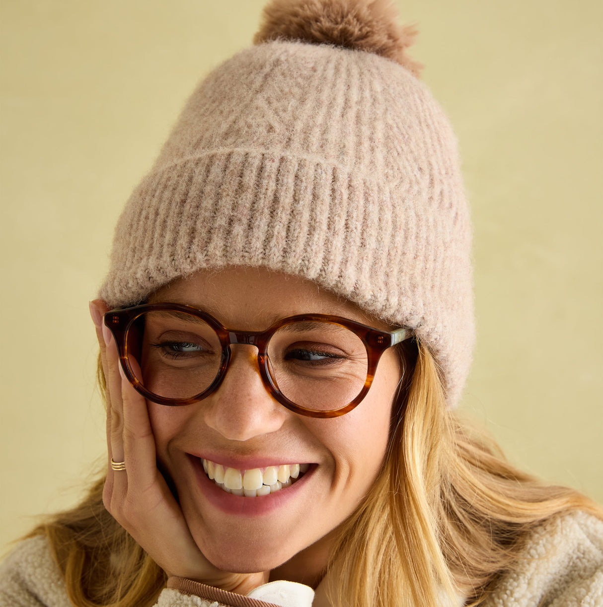 Joules EFFIE Womens Knitted Bobble Hat Camel