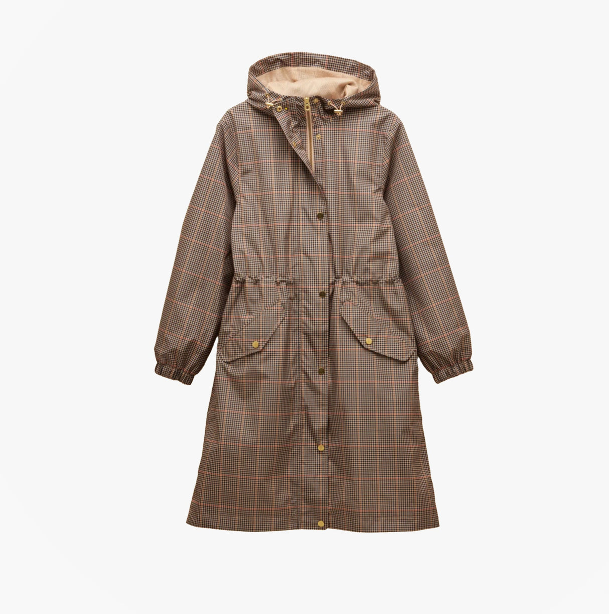 Joules HOLKHAM Waterproof Packable Raincoat With Hood Brown Check