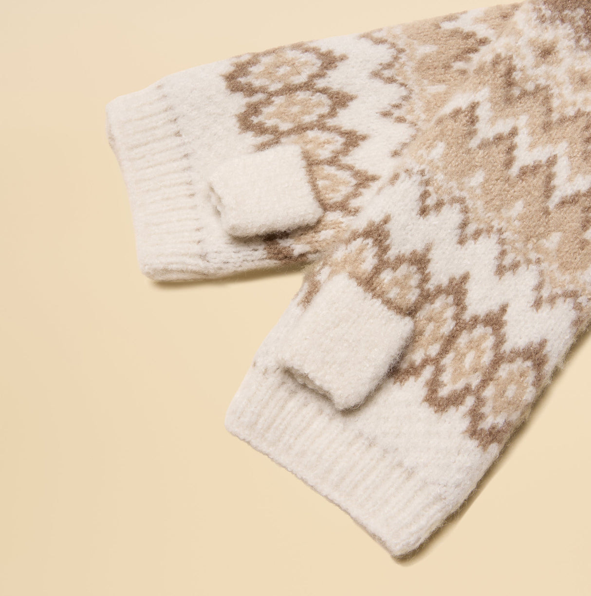 Joules KARA Neutral Fingerless Fairisle Glove Beige