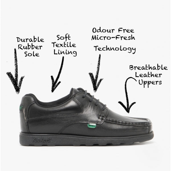 Kickers 114237 FRAGMA LACE 4 EYE Boys School Shoes Black