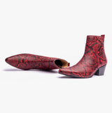 Club Cubano LENNON Mens Cuban Heel Boots Red Snake