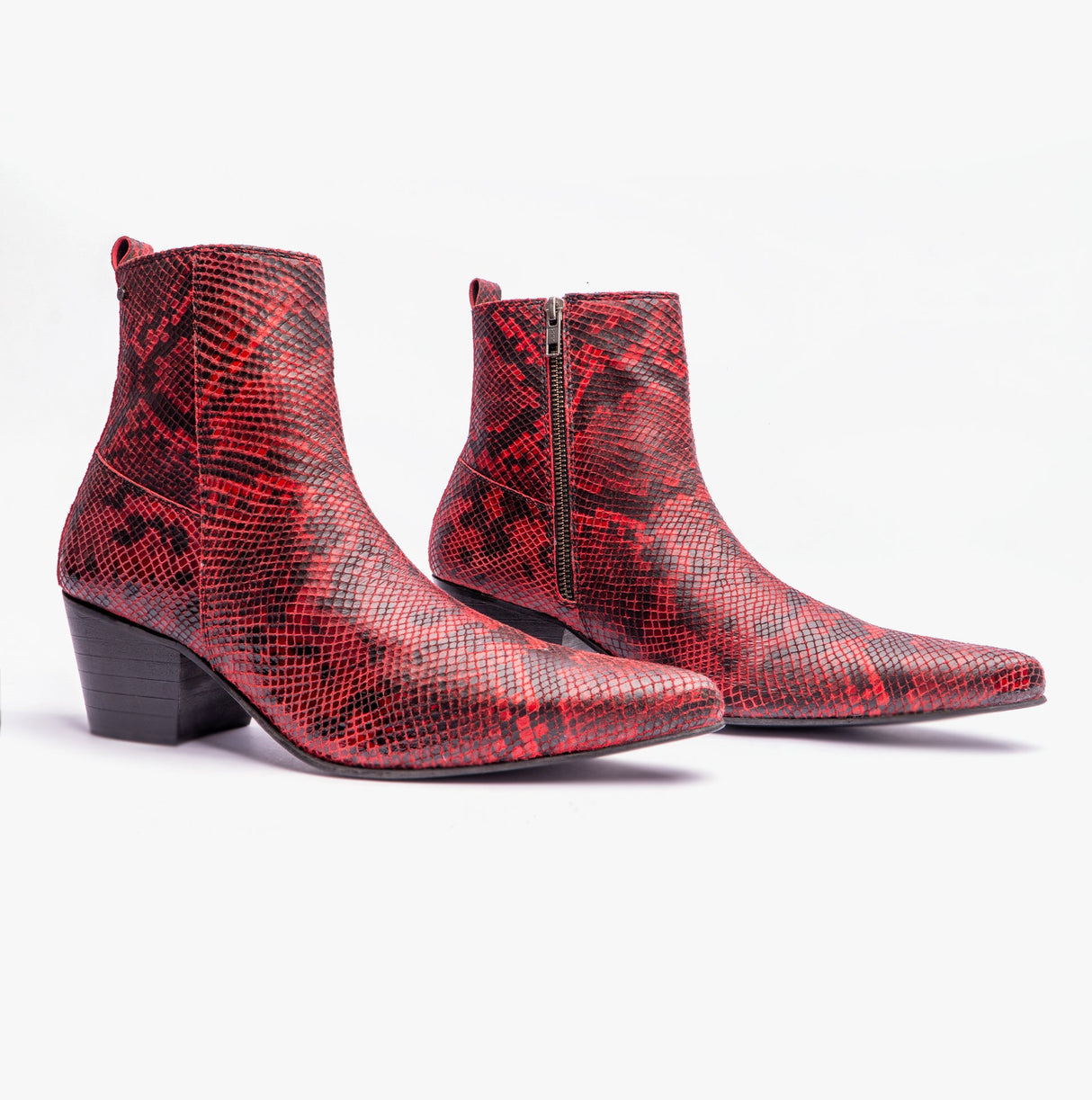 Club Cubano LENNON Mens Cuban Heel Boots Red Snake