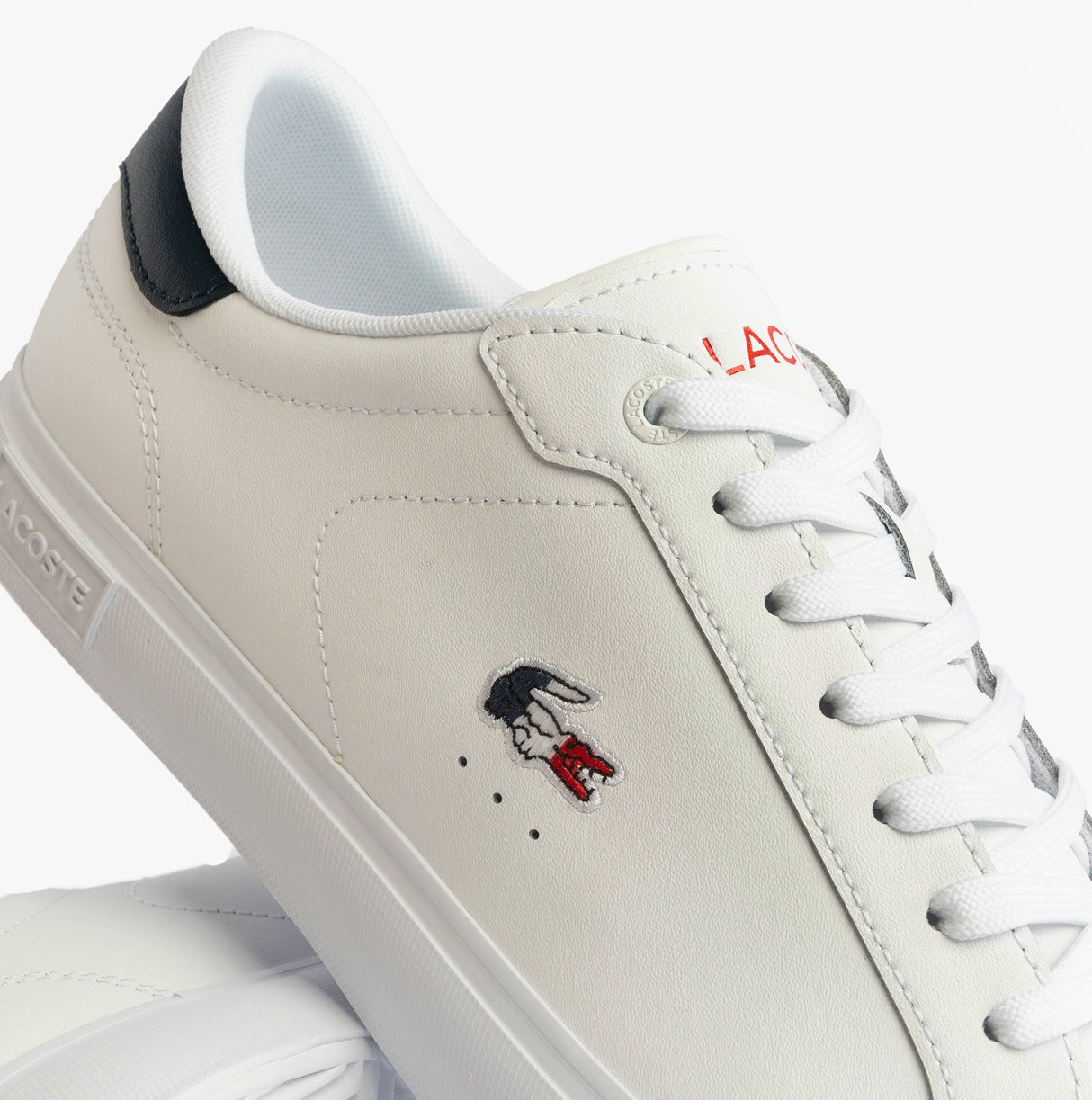 Lacoste POWERCOURT Mens Court Trainers Trainers White/Navy/Red