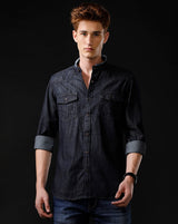 Men's Slim Fit Solid Denim Casual Shirt (MADOX)