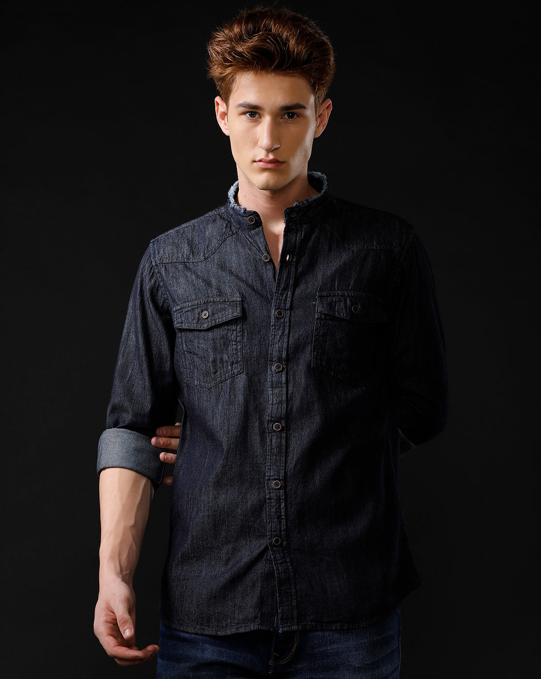 Men's Slim Fit Solid Denim Casual Shirt (MADOX)