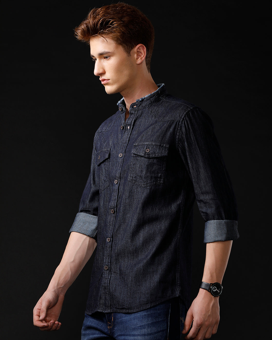 Men's Slim Fit Solid Denim Casual Shirt (MADOX)